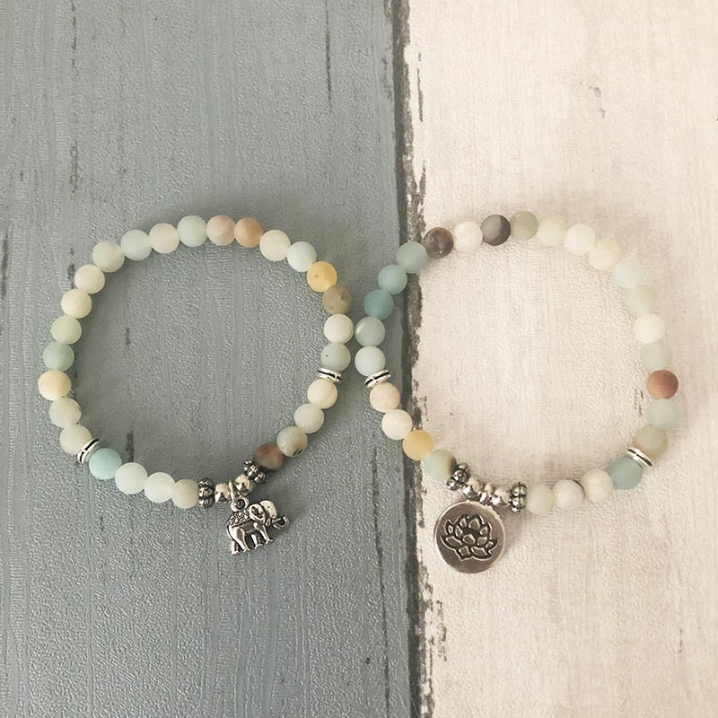 Amazonite Mala Bead Bracelet Set | Natural Stone 1