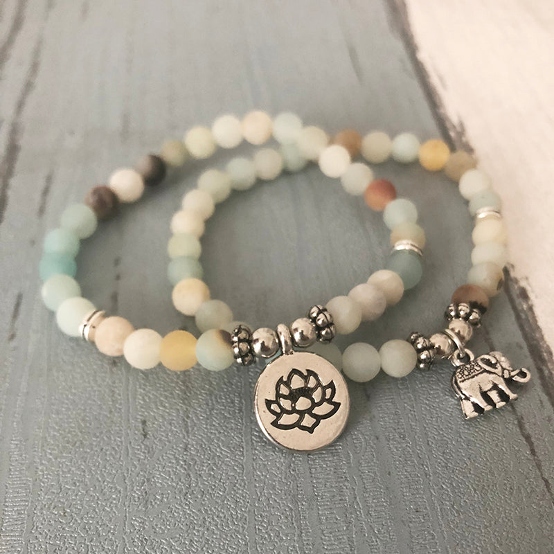 Amazonite Mala Bead Bracelet Set | Natural Stone 3