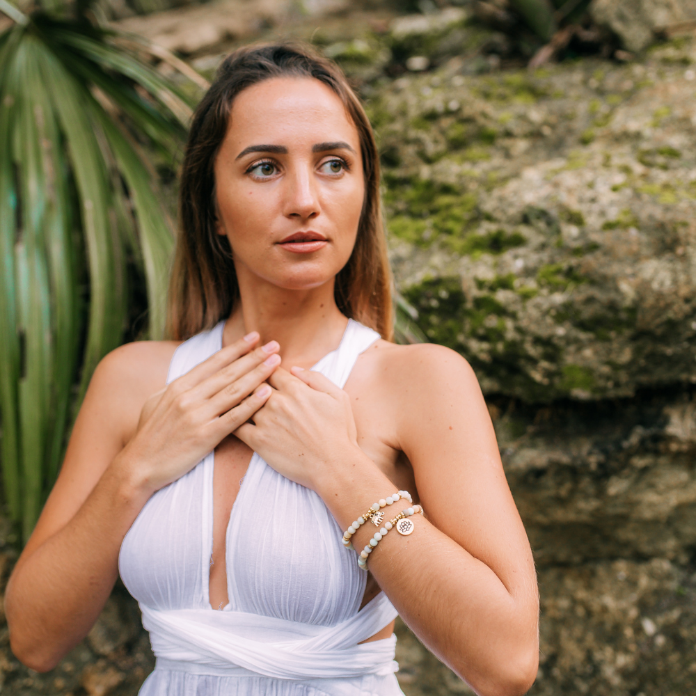 Amazonite Mala Bead Bracelet Set | Natural Stone 4