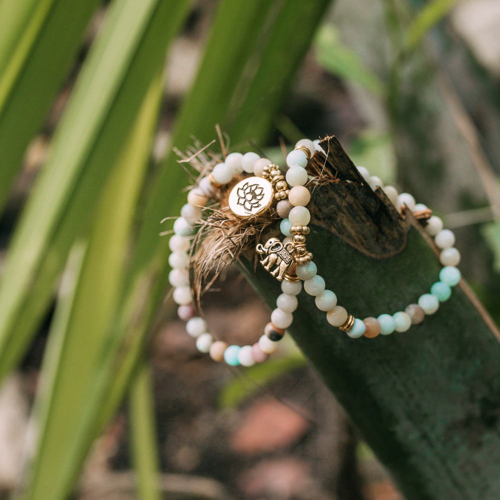 Amazonite Mala Bead Bracelet Set | Natural Stone 5