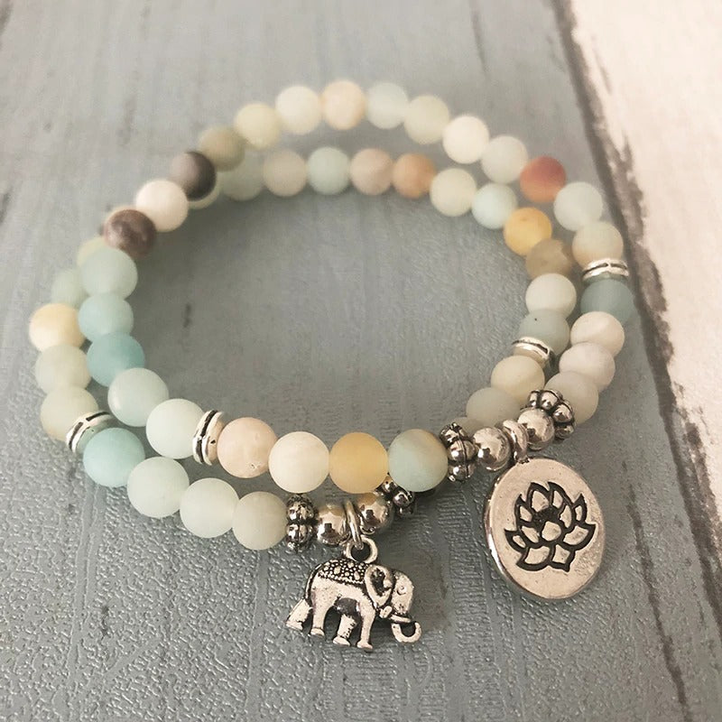 Amazonite Mala Bead Bracelet Set | Natural Stone 8