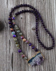 Amethyst Jasper & Labradorite Beaded Druzy Necklace | Gemstone 0