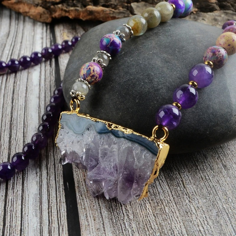 Amethyst Jasper & Labradorite Beaded Druzy Necklace | Gemstone 2