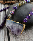 Amethyst Jasper & Labradorite Beaded Druzy Necklace | Gemstone 2