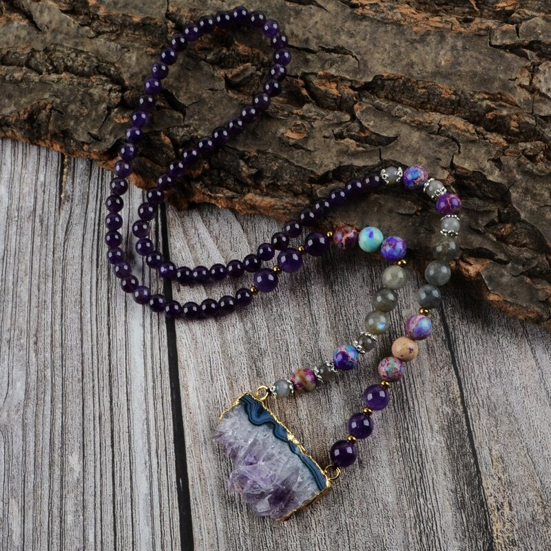 Amethyst Jasper & Labradorite Beaded Druzy Necklace | Gemstone 3