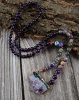 Amethyst Jasper & Labradorite Beaded Druzy Necklace | Gemstone 3