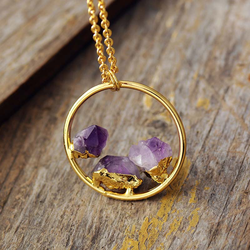 Amethyst Pendant Necklace | Gold Plated Zinc Alloy 0