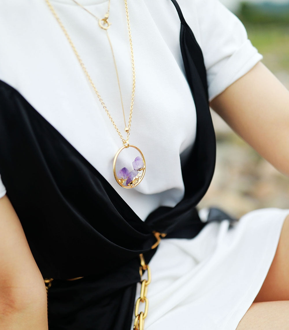 Amethyst Pendant Necklace | Gold Plated Zinc Alloy 1