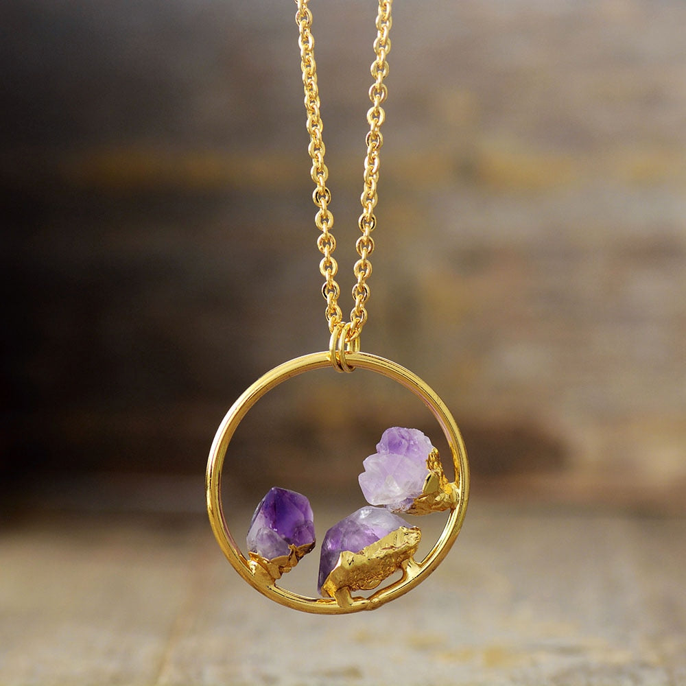 Amethyst Pendant Necklace | Gold Plated Zinc Alloy 3