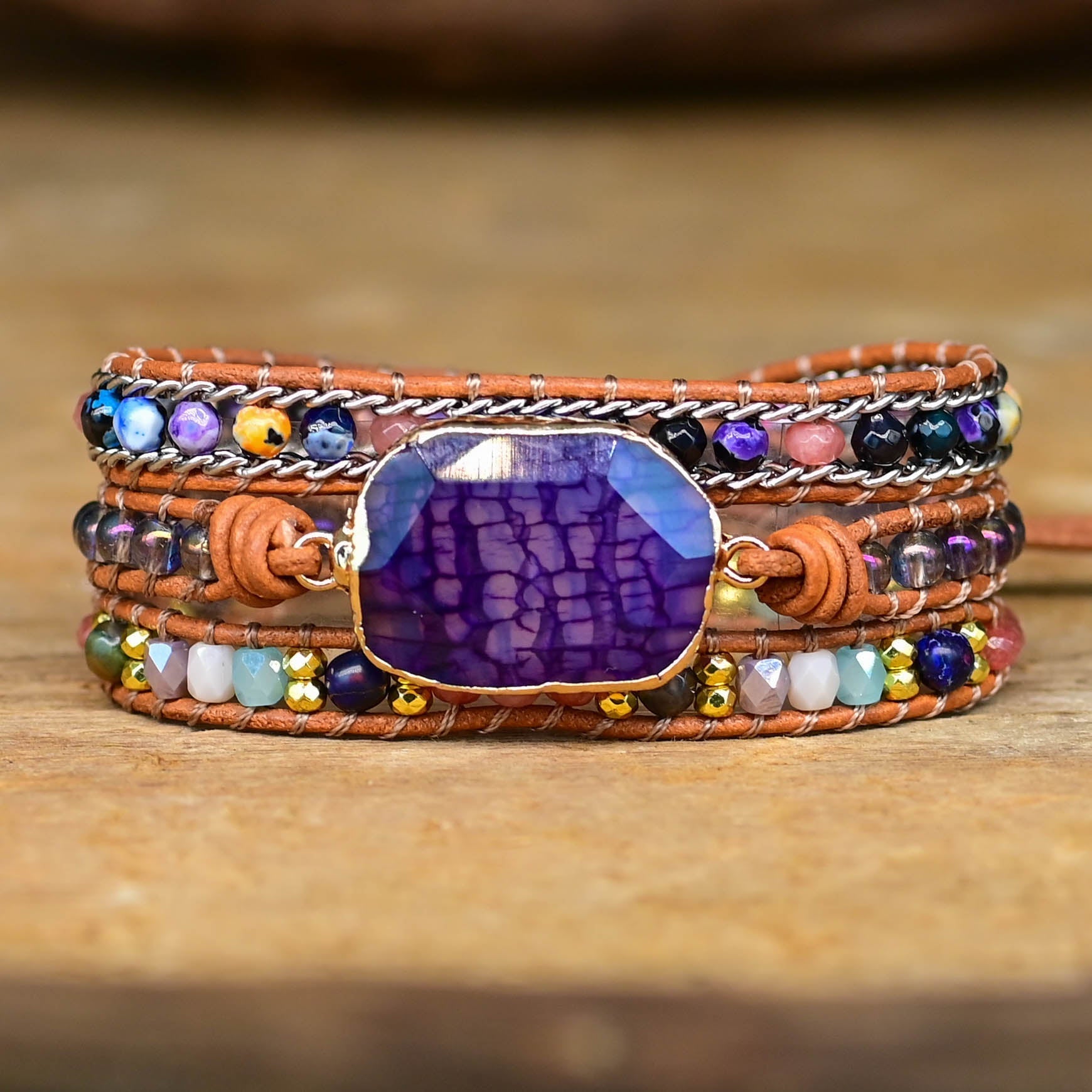 Amethyst Wrap Bracelet | Genuine Leather 0