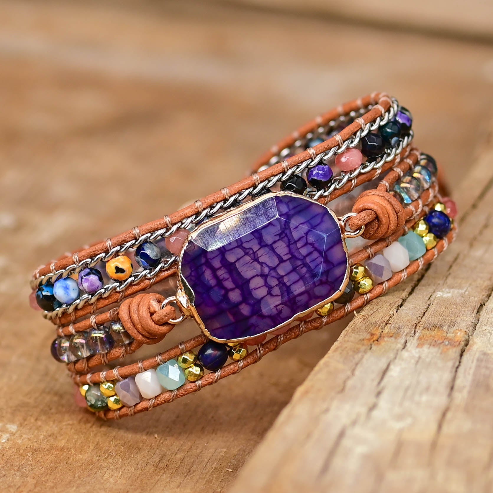 Amethyst Wrap Bracelet | Genuine Leather 1