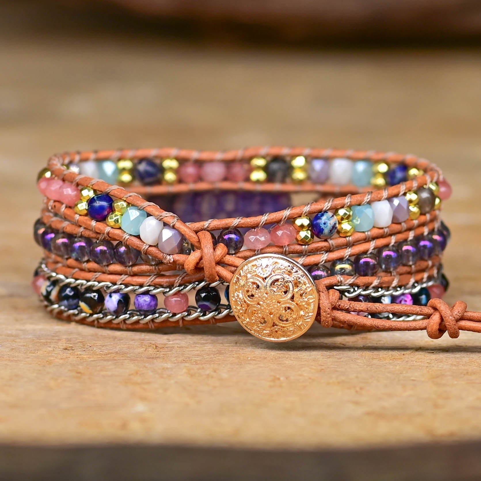 Amethyst Wrap Bracelet | Genuine Leather 2