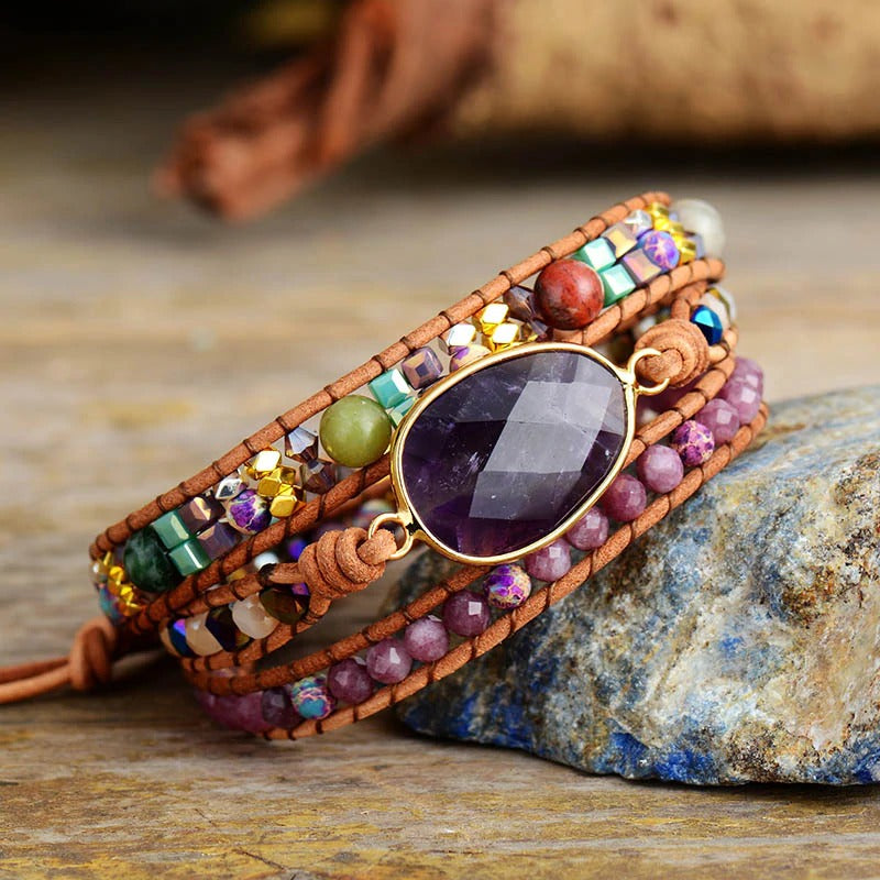 Amethyst and Lepidolite Bracelet | Natural Gemstones 5