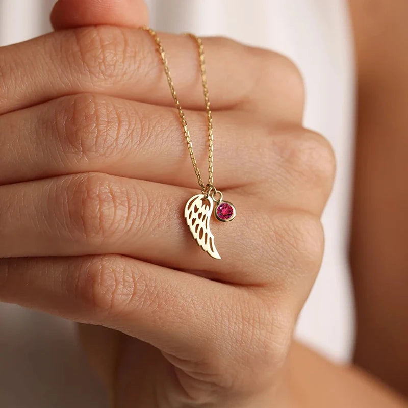 Angel Wing Birthstone Necklace | Stainless Steel 0
