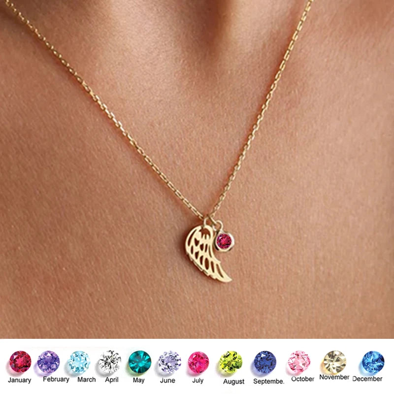 Angel Wing Birthstone Necklace | Stainless Steel 1