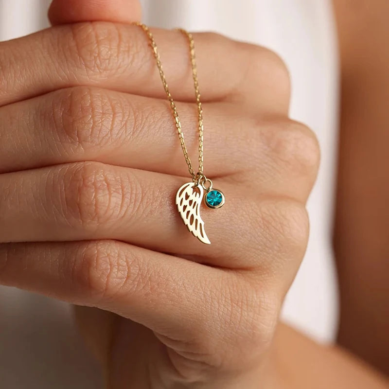 Angel Wing Birthstone Necklace | Stainless Steel 2