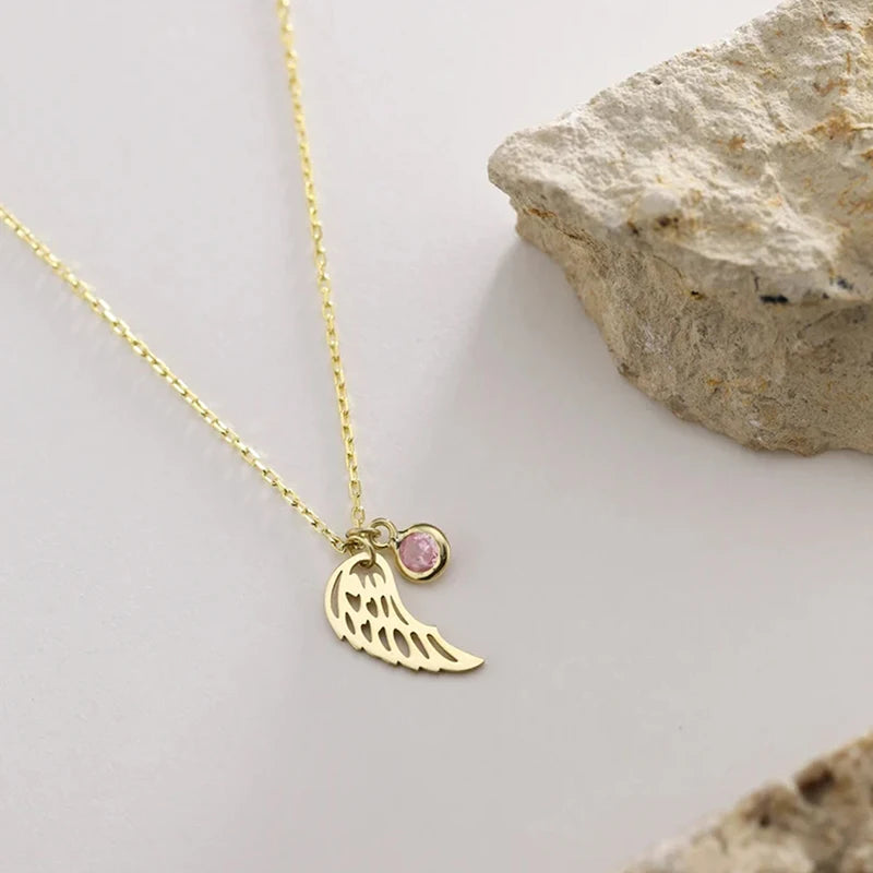 Angel Wing Birthstone Necklace | Stainless Steel 5