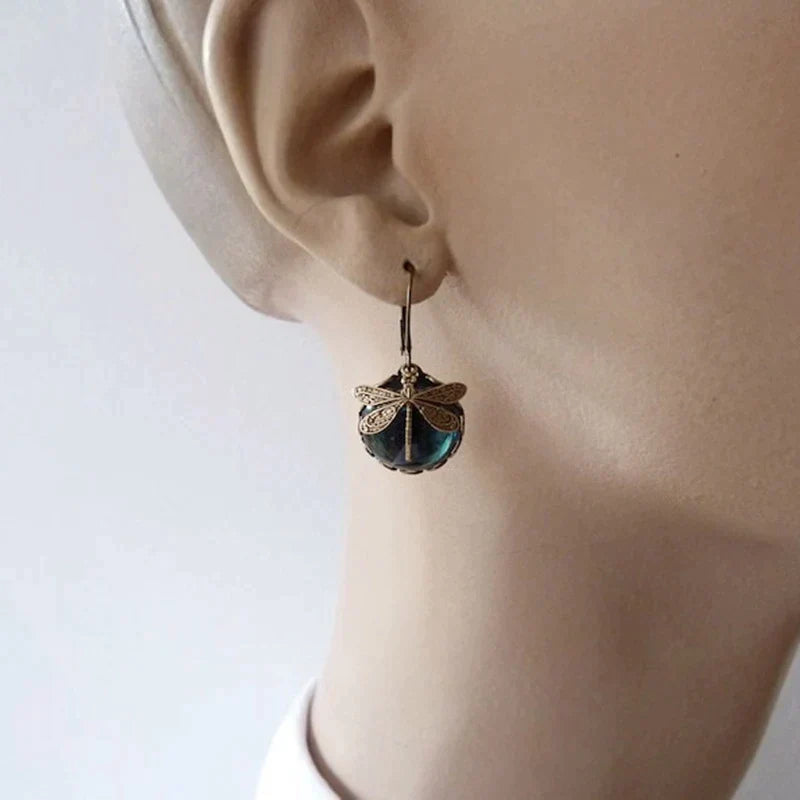 Antique Gold Dragonfly Earrings | Antique-Colored Metal 3