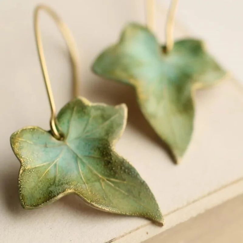 Antique Green Leaf Earrings | Gold 0
