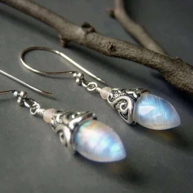 Antique Moonstone Drop Earrings | White Gold 0
