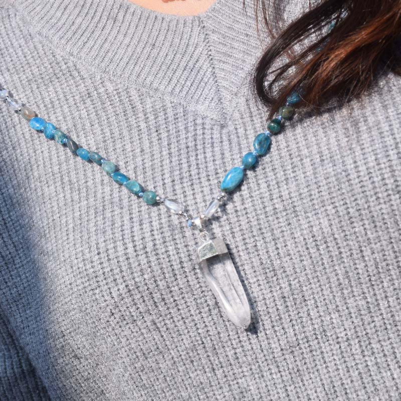 Apatite and Quartz Crystal Necklace | Natural Gemstones 5