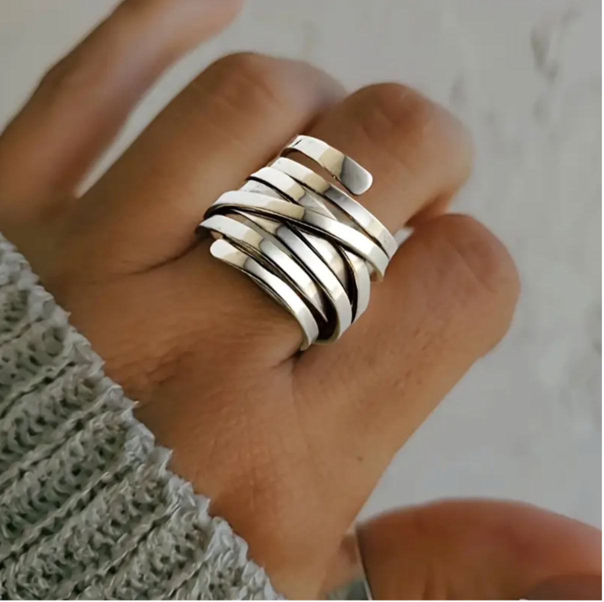 Bliss Vintage Thick Layer Ring | Silver 1