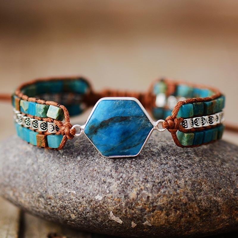 Blue Apatite Hexagon Bracelet | Zinc Alloy 0