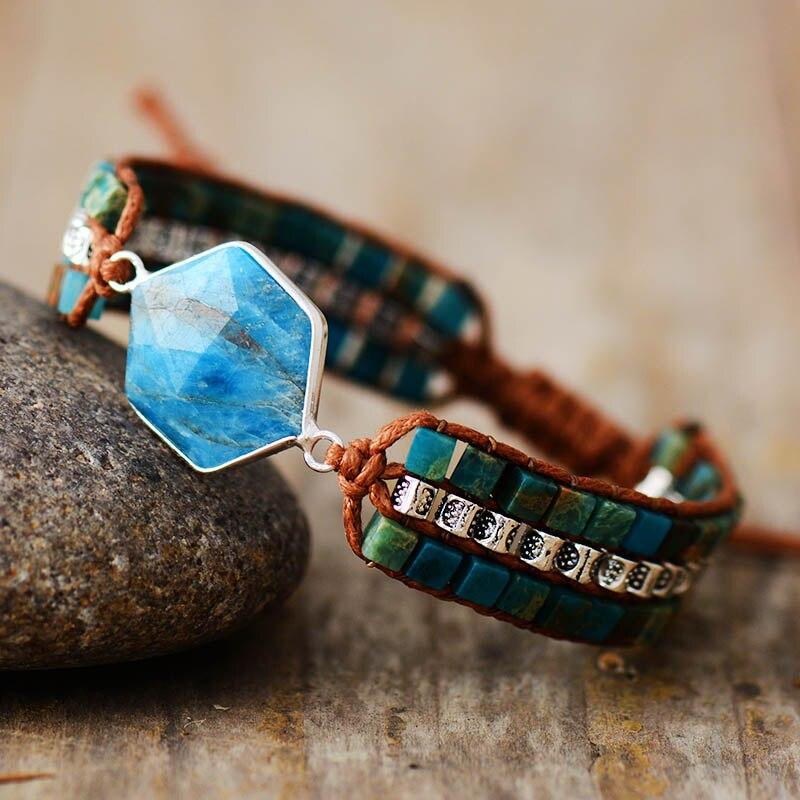 Blue Apatite Hexagon Bracelet | Zinc Alloy 1