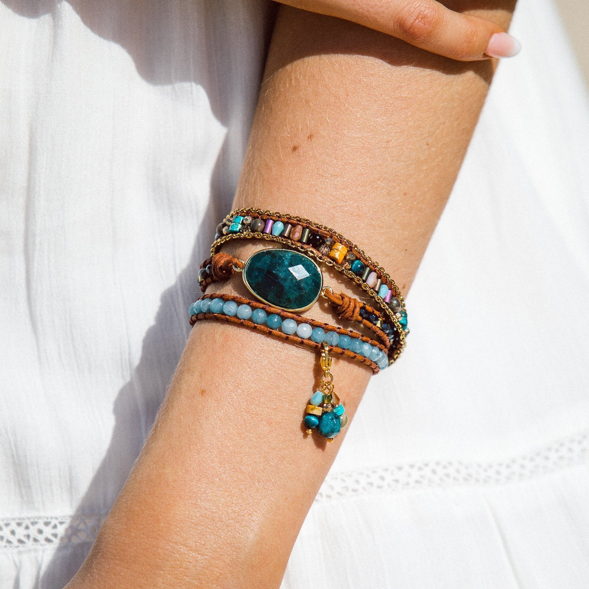 Blue Apatite Wrap Bracelet | Genuine Leather 1