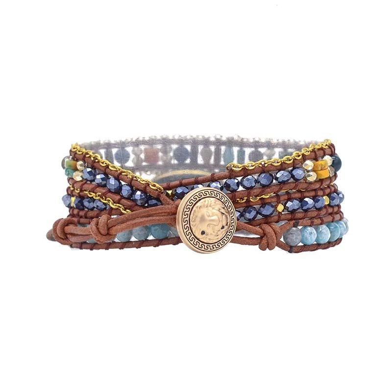Blue Apatite Wrap Bracelet | Genuine Leather 4
