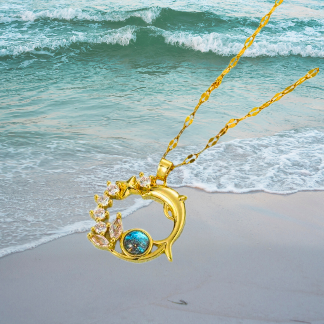 Blue Crystal Dolphin Necklace | Crystal 0