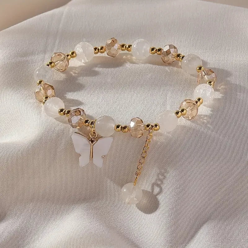 Butterfly Beaded Stretch Bracelet | Zinc Alloy 3