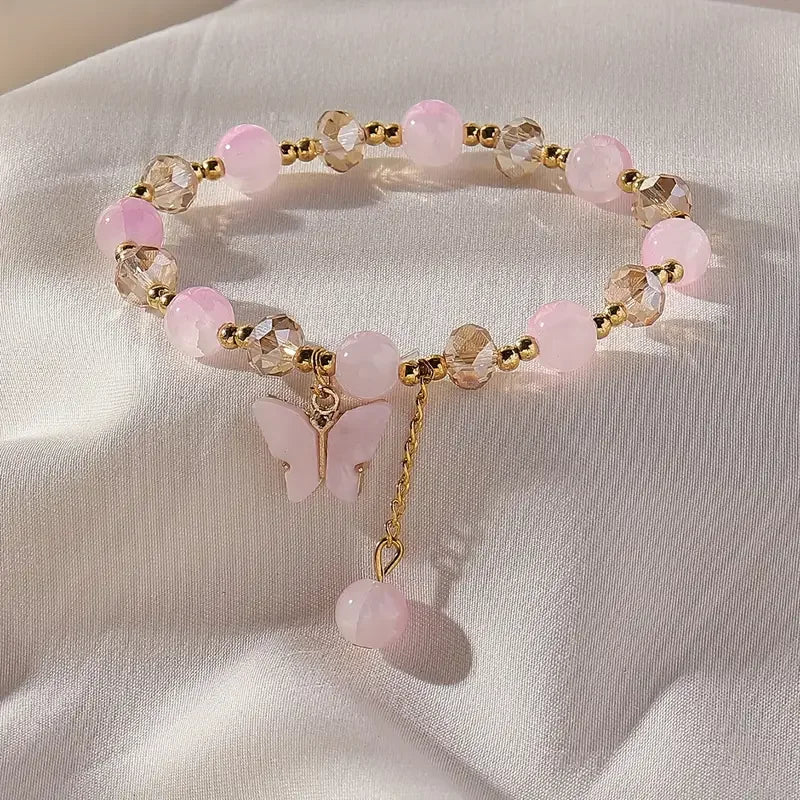 Butterfly Beaded Stretch Bracelet | Zinc Alloy 9