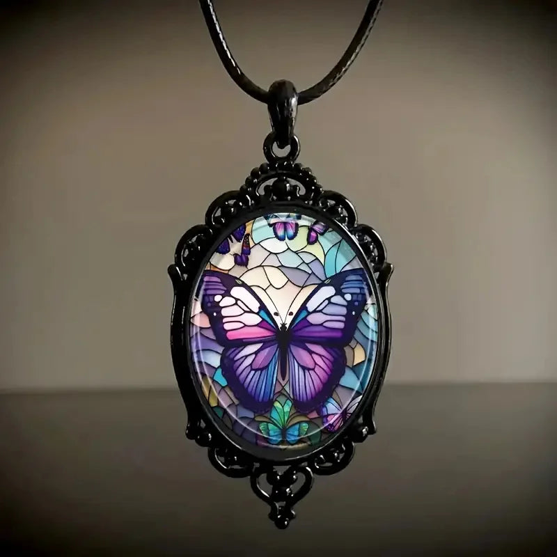 Butterfly Pendant Necklace | Purple Crystal 0