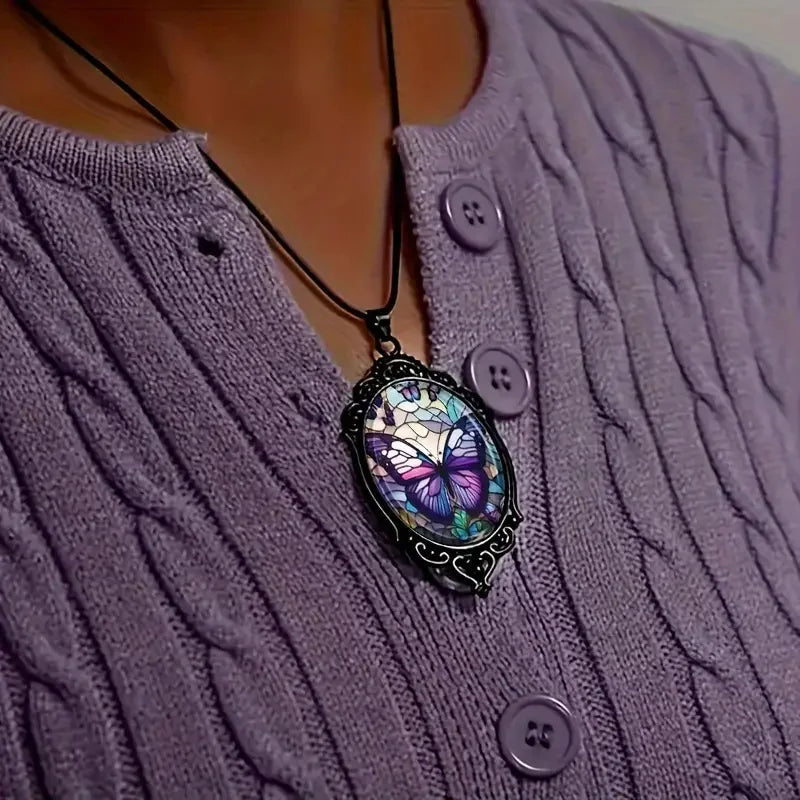 Butterfly Pendant Necklace | Purple Crystal 3