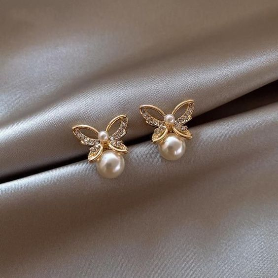Carla | Vintage Earrings | Butterfly Design | Pearl Accents 0