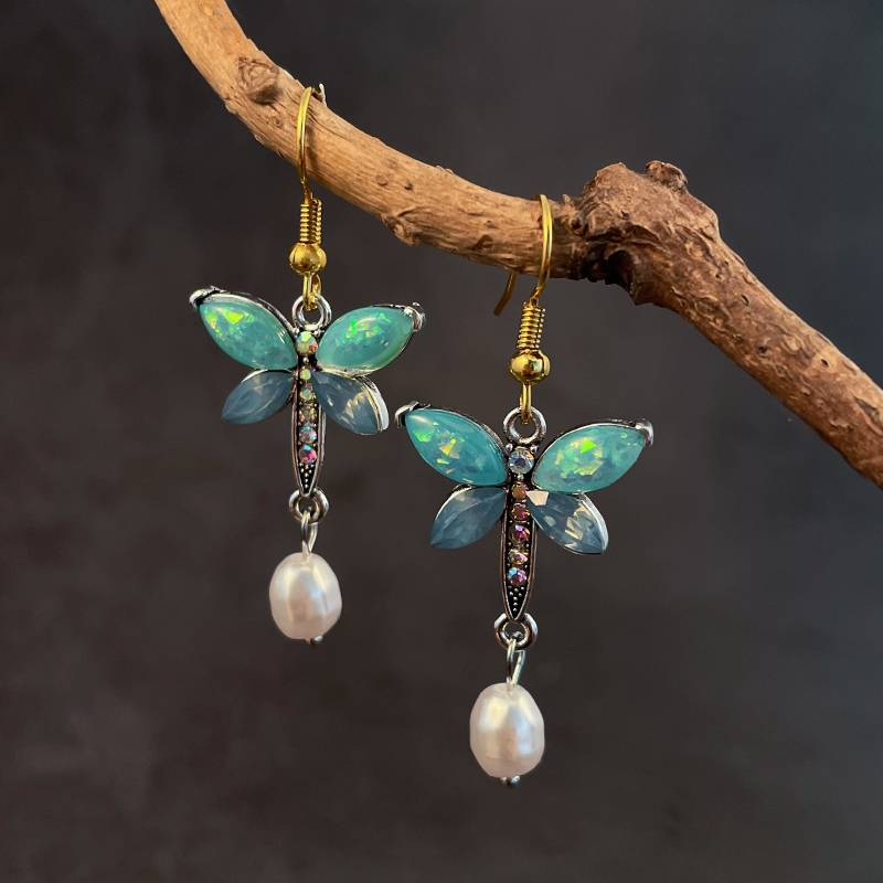 Carla's Vintage Green Opal Pearl Butterfly Earrings | Unique Jewelry | Handcrafted Accessories | Elegant Design 0