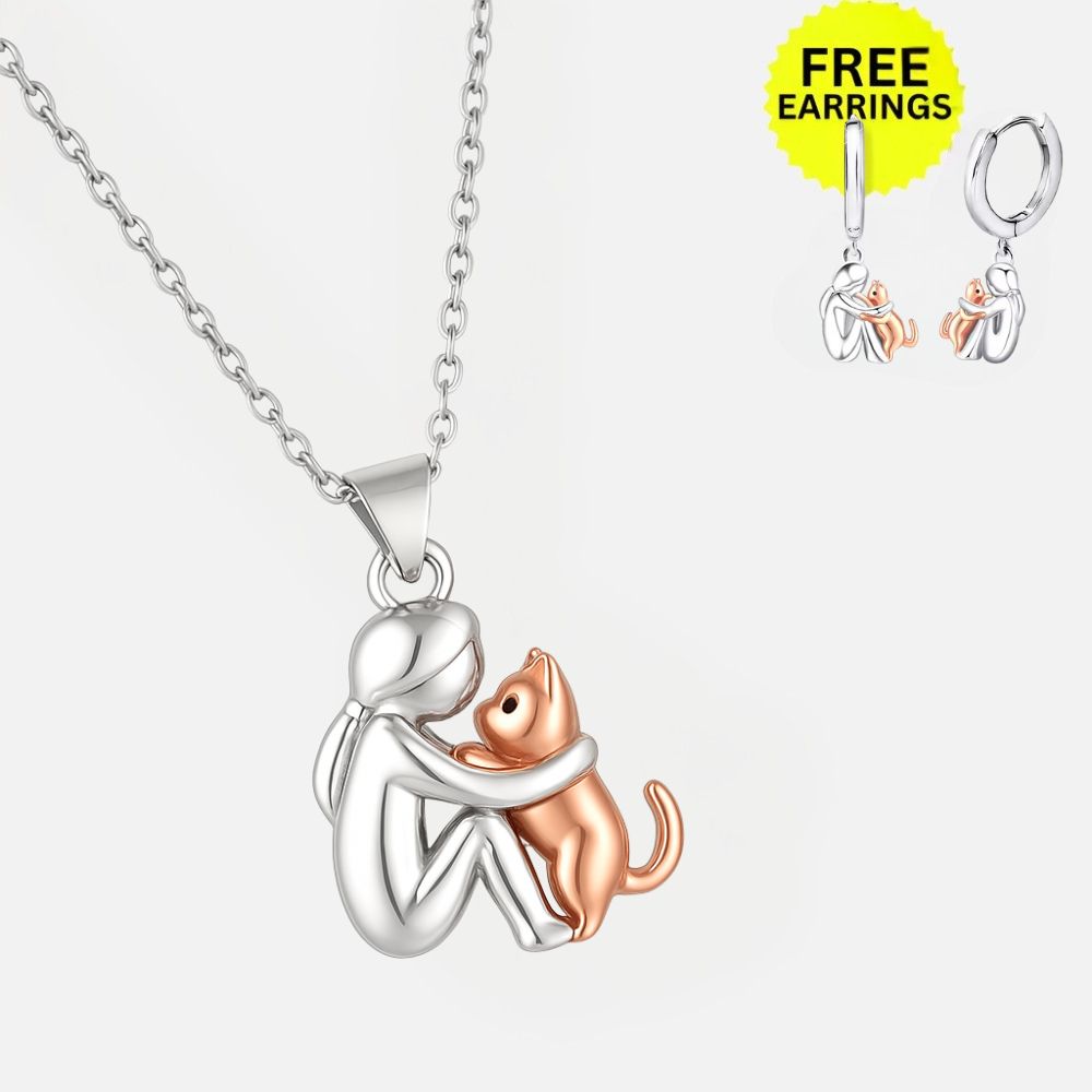 Cat Hug Pendant Necklace Set | Sterling Silver 0