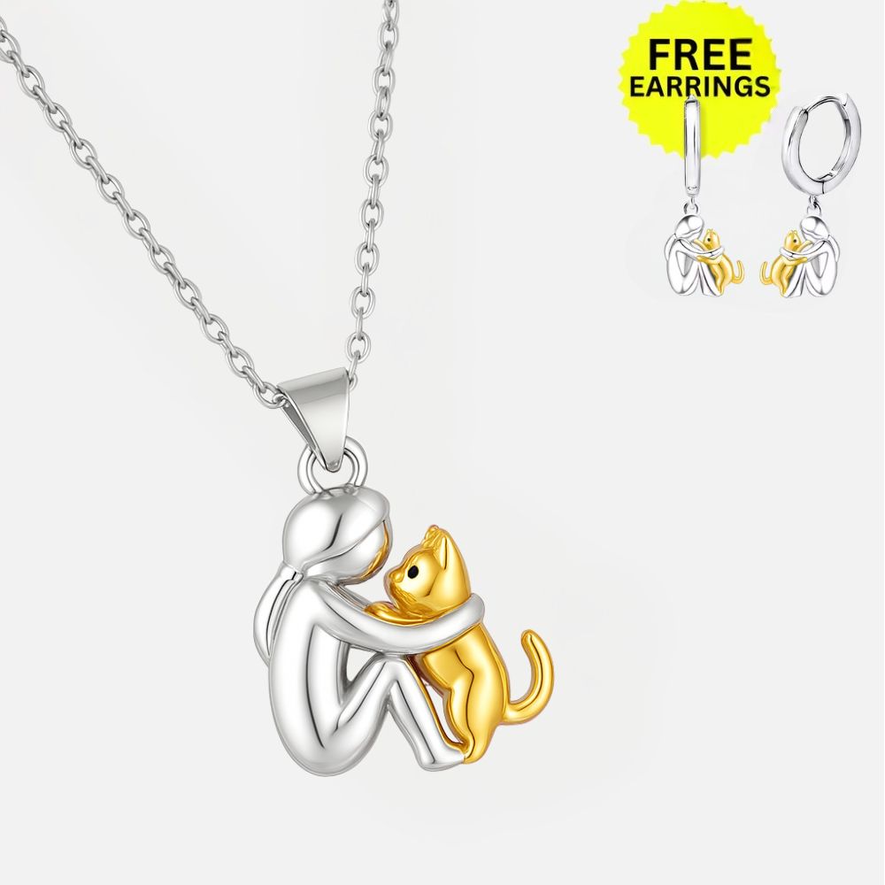 Cat Hug Pendant Necklace Set | Sterling Silver 1
