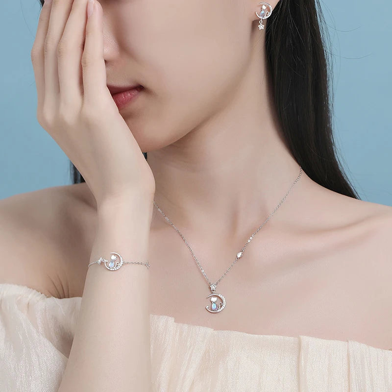 Cat Moon Necklace | Sterling Silver 2