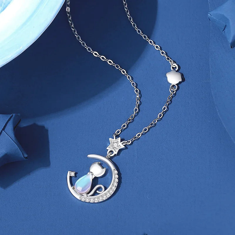 Cat Moon Necklace | Sterling Silver 3