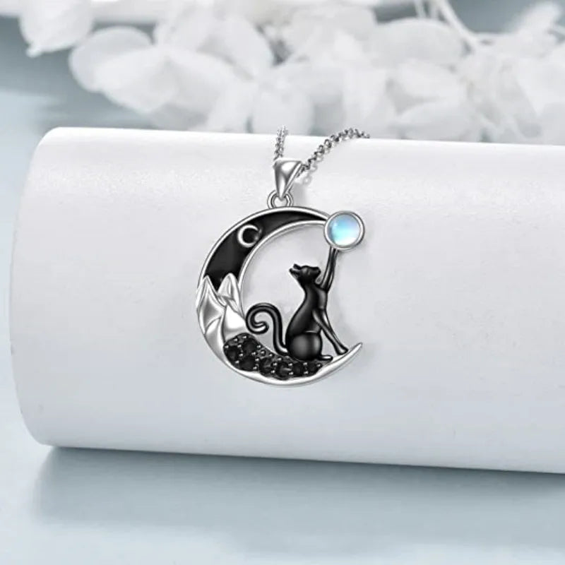 Celestial Cat Pendant Necklace | Alloy and Crystal 0