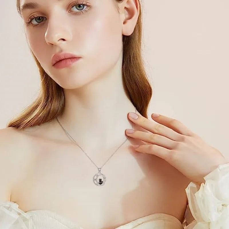 Celestial Cat Pendant Necklace | Alloy and Crystal 2