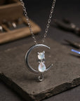 Celestial Cat | Moonstone Jewelry | Crescent Necklace | Unique Accessories 0