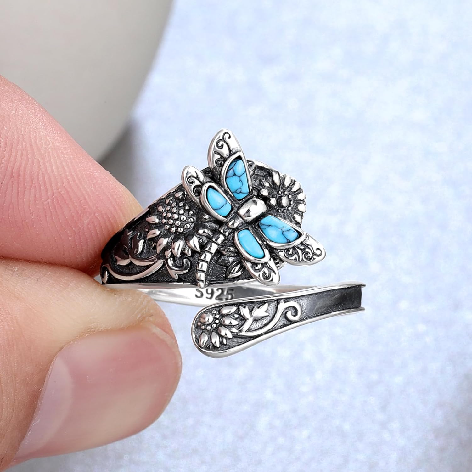 Celestial Charm | Women's Ring | Silver Rings for Women | Vintage Turquoise Spoon Ring 3
