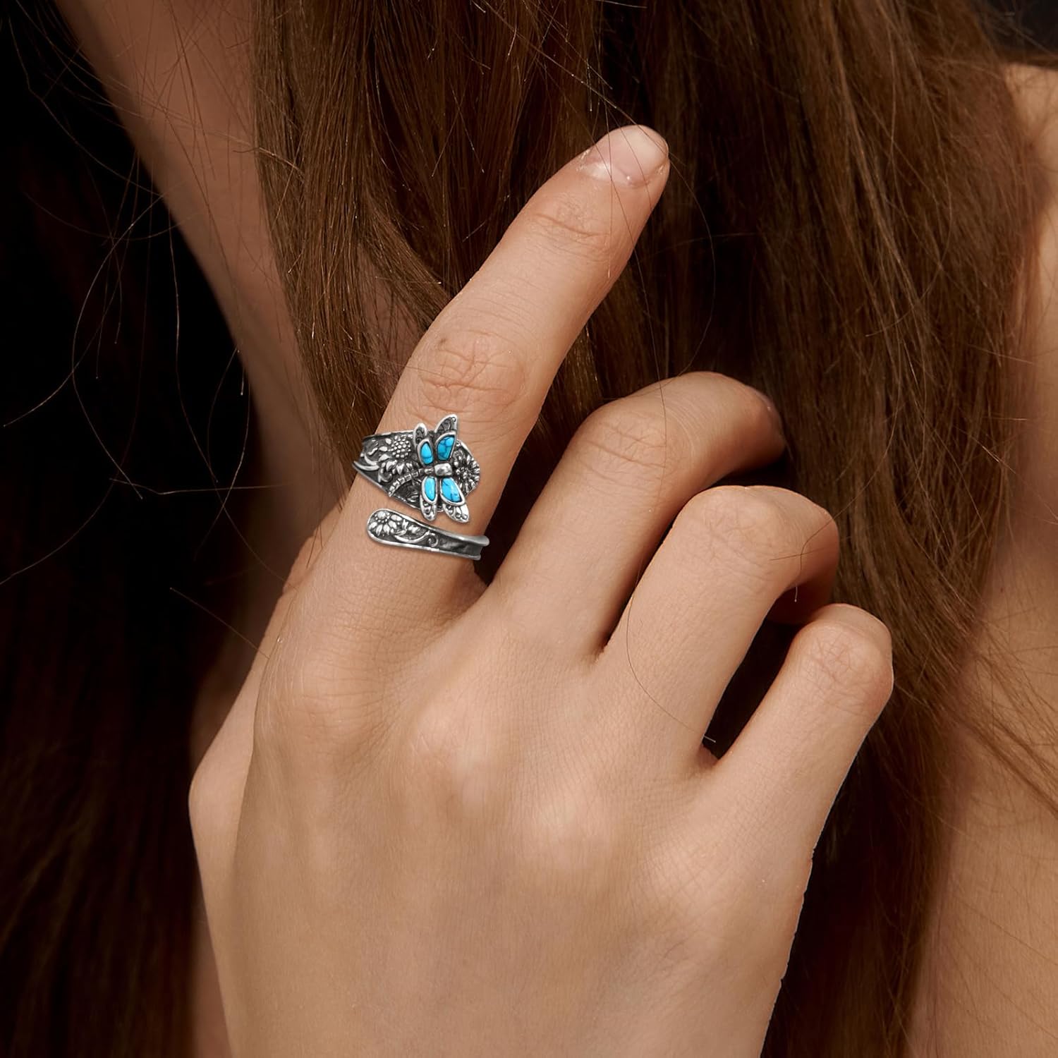 Celestial Charm | Women's Ring | Silver Rings for Women | Vintage Turquoise Spoon Ring 4