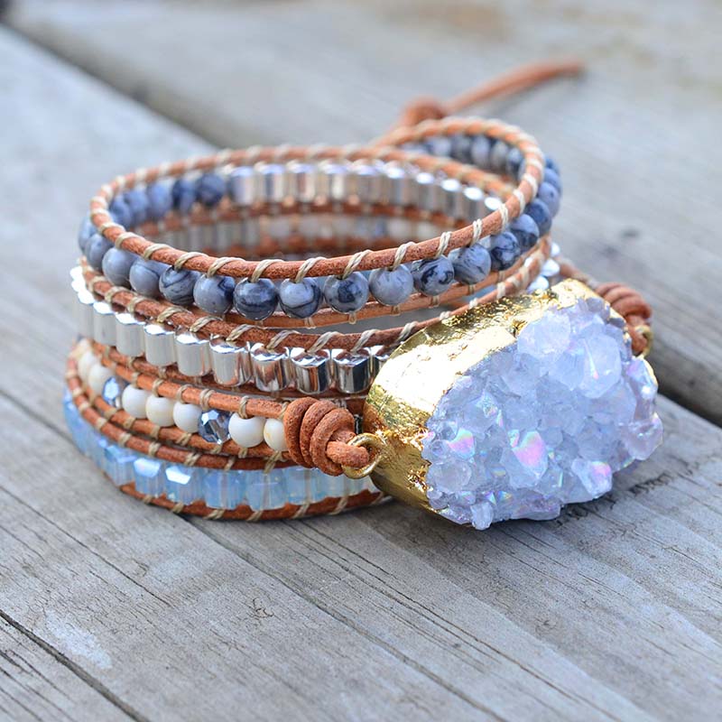Celestine Druzy Wrap Bracelet | Genuine Leather 0