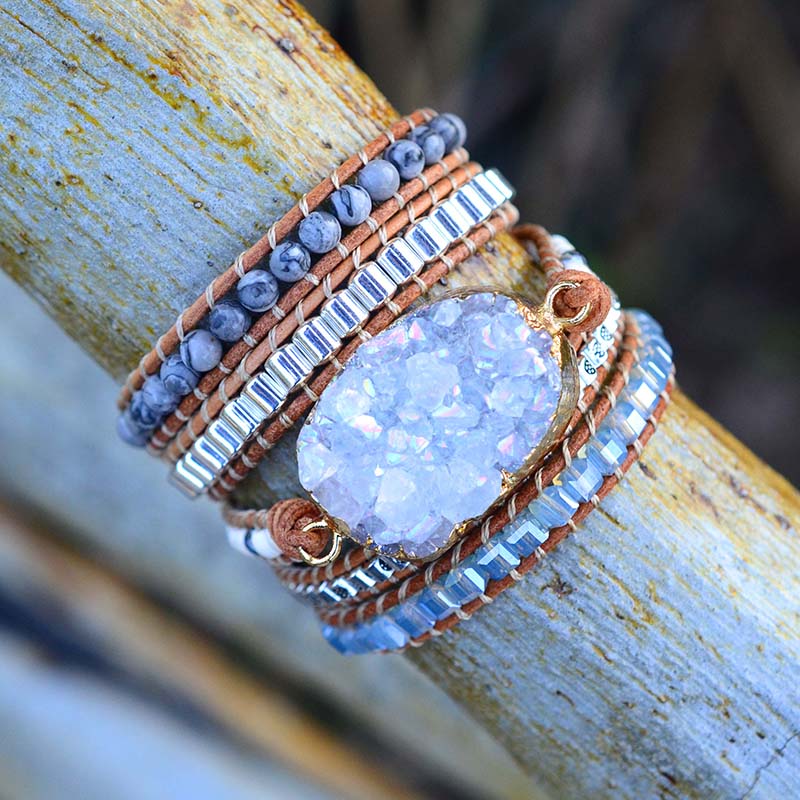 Celestine Druzy Wrap Bracelet | Genuine Leather 1