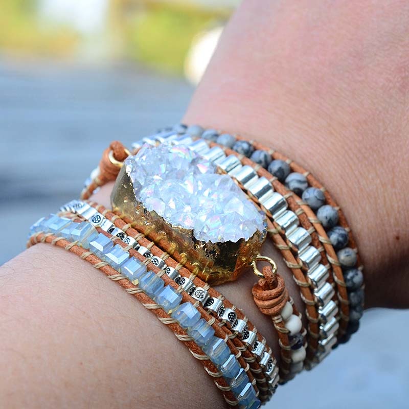 Celestine Druzy Wrap Bracelet | Genuine Leather 2