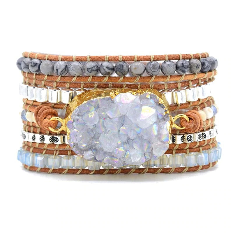 Celestine Druzy Wrap Bracelet | Genuine Leather 3